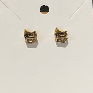 Vintage Brass Gold Gramophone Stud Earrings